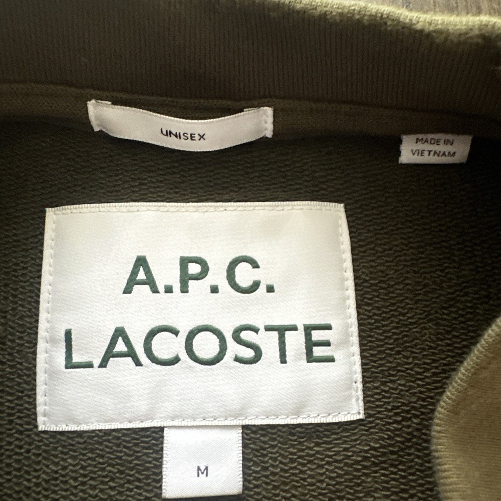 A.P.C. x Lacoste Sweatshirt Unisex Size Medium Olive Green $220 - Picture 3 of 7